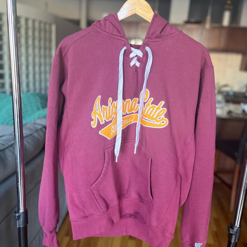Blue 84 Maroon Hoodie with Lace-Up Neckline